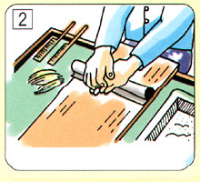 2.在毛上抹上灰，用火熨鬥熨，然後裹上鹿皮揉搓。