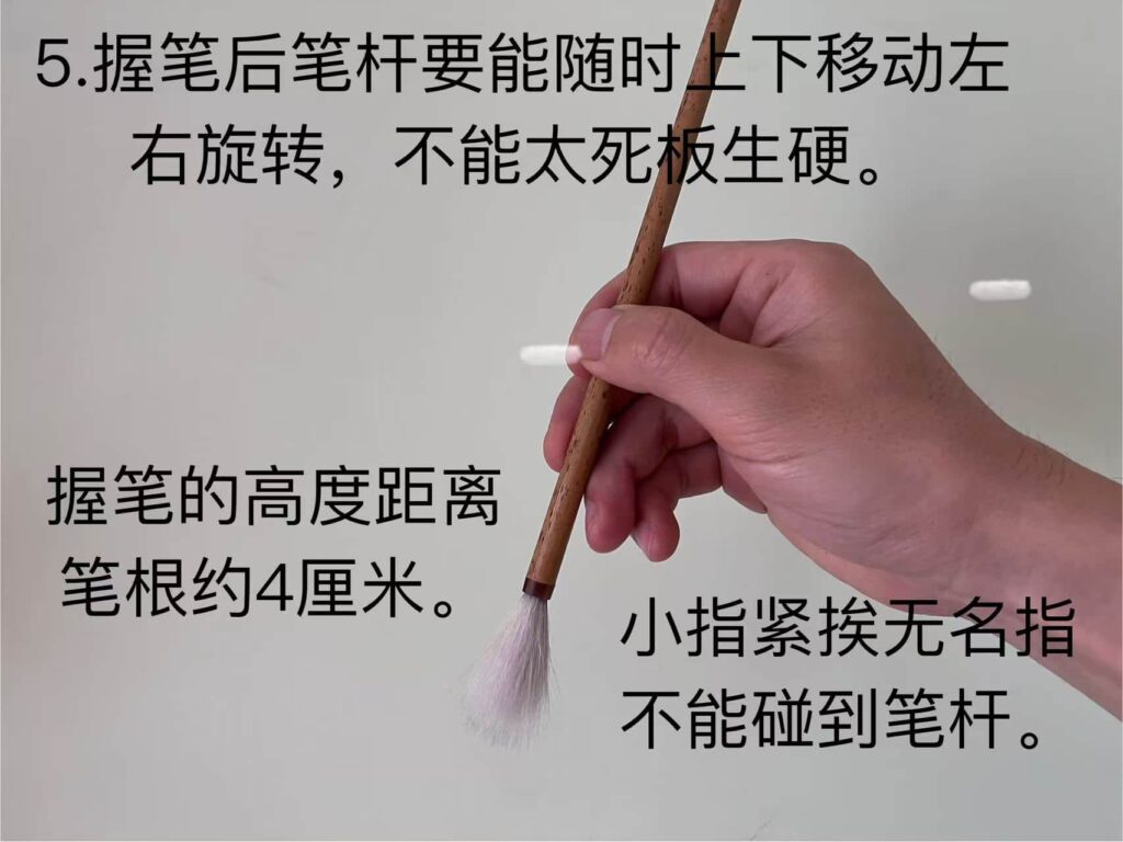 5.握筆後筆桿要能隨時上下移動左右旋轉，不能太死板生硬。